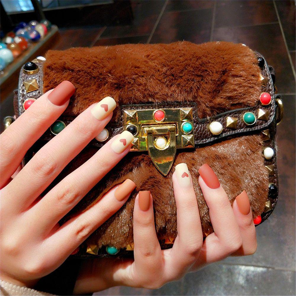 MIHAN1 Bộ 24 Móng Tay Giả Hình Trái Tim