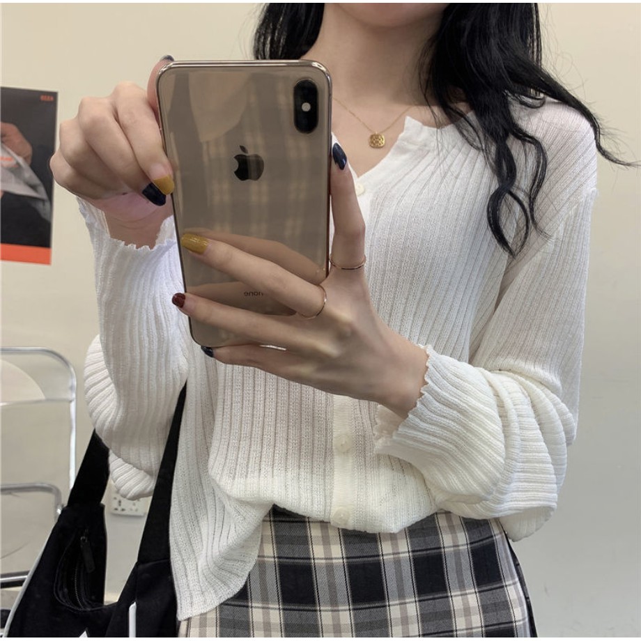 Áo Khoác Cardigan Dệt Kim Tay Dài Dáng Rộng Cổ Chữ V Thời Trang Mùa Thu | BigBuy360 - bigbuy360.vn