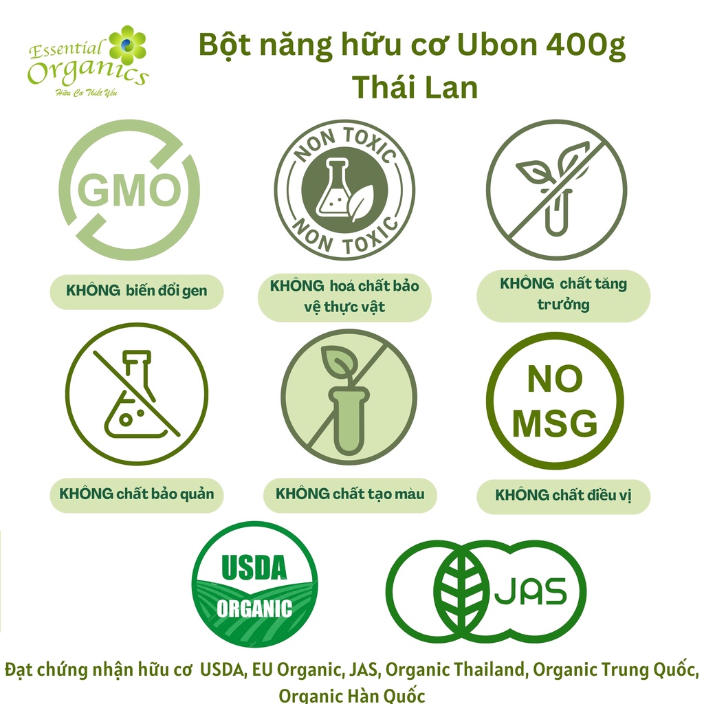 Bột năng tinh bột năng hữu cơ organic Ubon Thái Lan Organic Tapiaco Powder, 400g Thái Lan