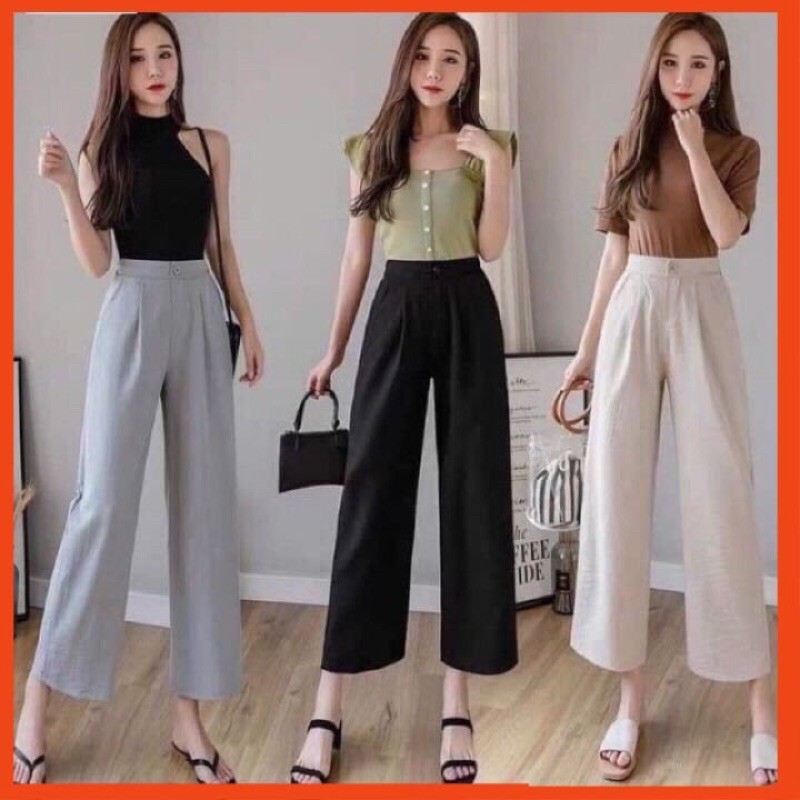 Quần culottes chất đũi  ống suông.Quần suông dáng lửng,khóa thật