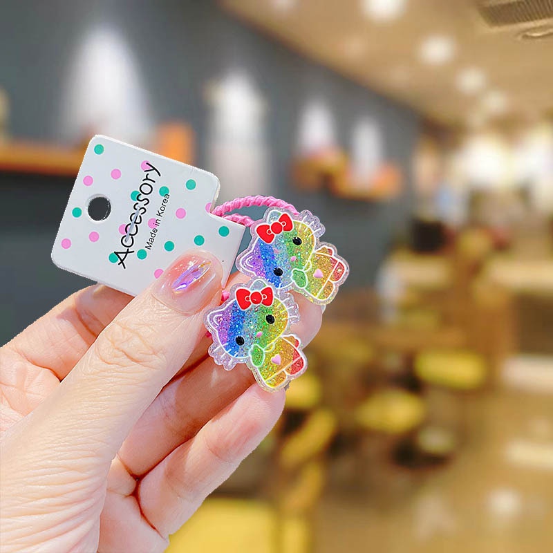 Set 2 Dây Cột Tóc Co Giãn Đính Kim Tuyến Màu Sắc Cầu Vồng Dễ Thương Cho Bé Gái