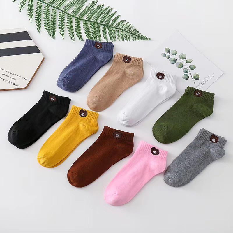 Tất gấu combo 10 đôi tất nhiều màu sắc dễ thương tặng kèm túi dây rút