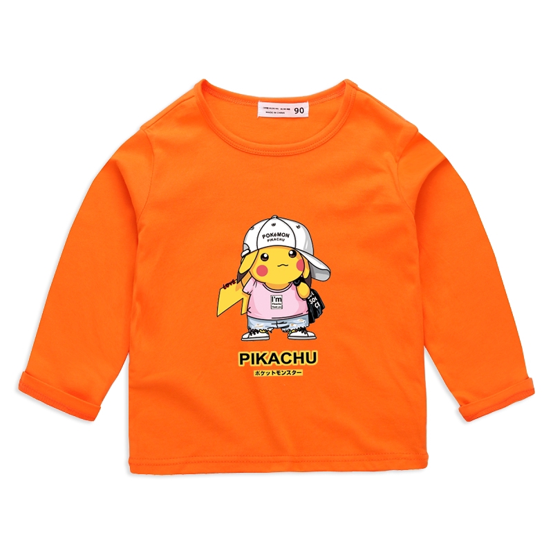 Áo Thun Cotton Tay Dài In Hoạt Hình Pikachu 9 Màu Lựa Chọn