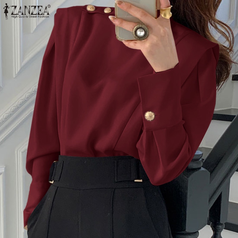 Áo tay dài Zanzea cổ lọ màu trơn phong cách retro dành cho nữ