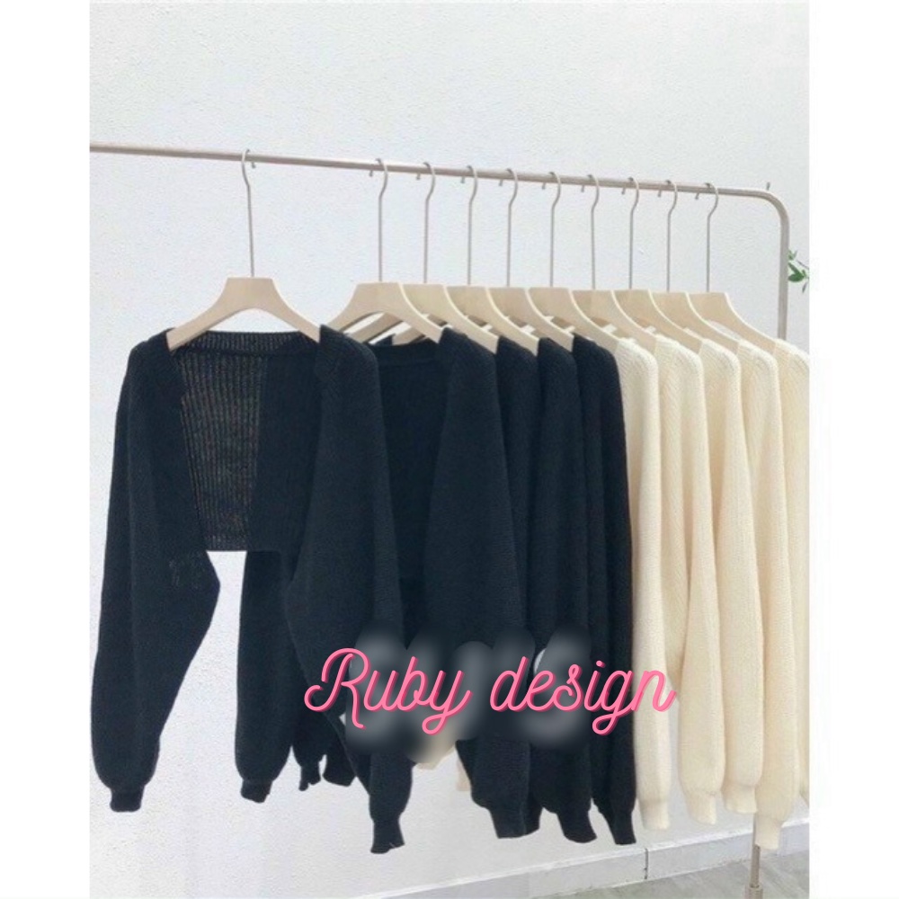 Áo khoác len nữ , áo khoác nữ cardigan dệt kim dáng ngắn cánh rơi sành điệu màu đen kem xám phong cách Hàn quốc