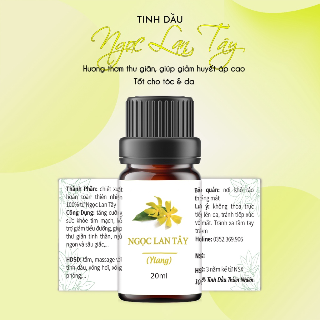 Tinh dầu Ngọc Lan Tây 20ml, cao cấp nhập khẩu, cân bằng cảm xúc, nước hoa thiên nhiên, thơm phòng.