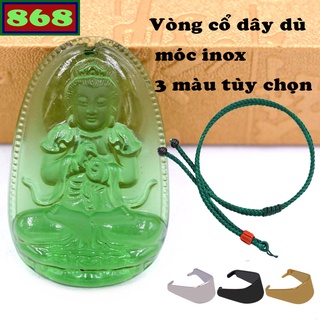 Mặt Phật Đại nhật như lai pha lê xanh lá 3.6 cm, 5 cm kèm vòng cổ dây dù xanh lá