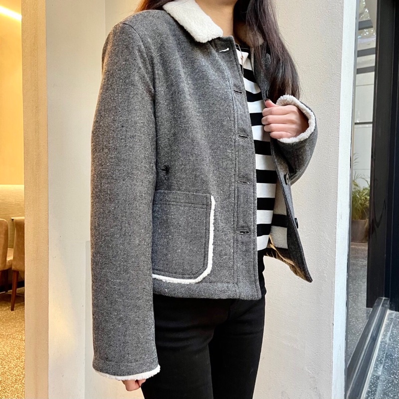 Áo khoác nữ mẫu mới 2022 bên trong lót lông cừu dày dặn ấm áp thương hiệu Dior CD cao cấp