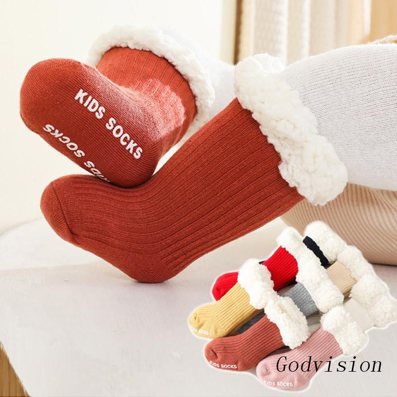 Vớ Cotton Len Lông Cừu Dày Dặn Chống Trượt Màu Trơn Giữ Ấm Mùa Đông Dành Cho Bé Trai Bé Gái Sơ Sinh