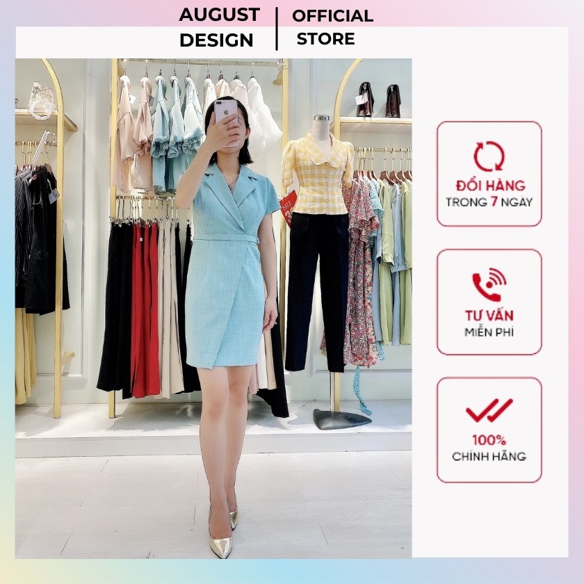 Đầm công sở nữ ôm cổ hai ve đai cài ngang eo BY AUGUST DESIGN