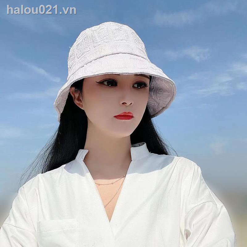 ✿Ready stock✿  Korean style lace fisherman hat female summer thin checkered chiffon shopping sunscreen casual flat-brim fashion sunshade