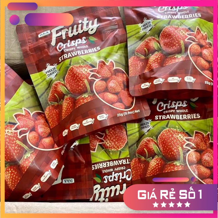 Dâu Tây Sấy Giòn DJ&A túi 50g - Giảm Cân, Ăn Vặt, KETO - Crispy Whole Strawberries