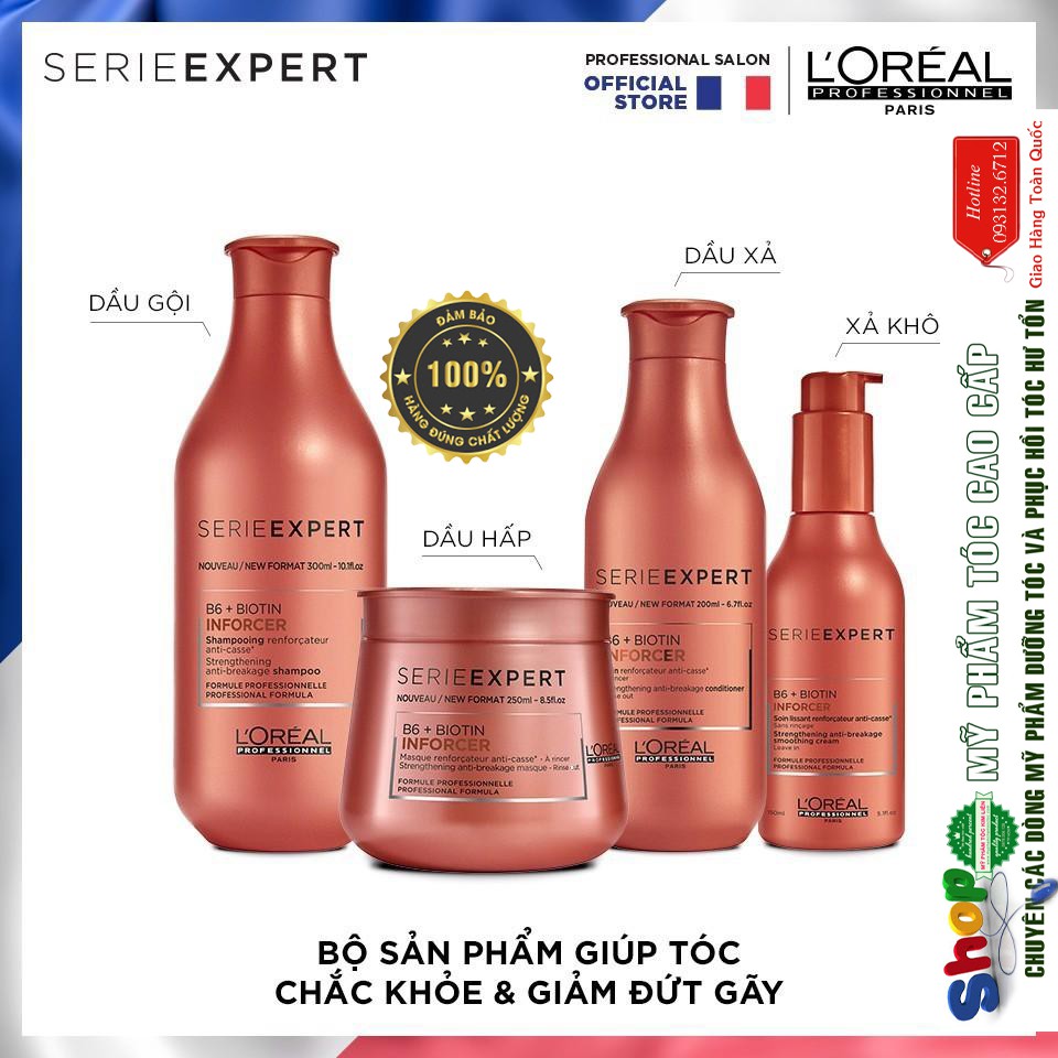 [L'oreal-chính hãng]Combo giúp tóc chắc khỏe và giảm đứt gãy L'oreal B6 + Biotin Inforcer ( size nhỏ ) 300ml/200ml/250ml