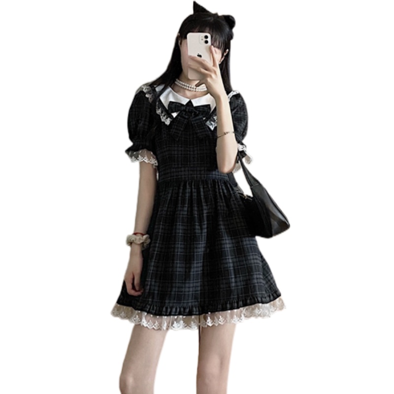 Đầm lolita Perty kẻ sọc caro phối ren thời trang Hàn Quốc cho nữ