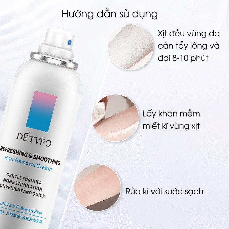 Kem xịt tẩy lông tay, lông chân, lông nách vùng kín dạng chai xịt bọt dung tích 150ml lành tính không gây đau rát