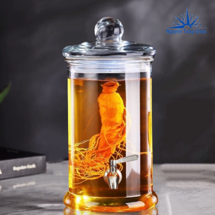 Bình Ngâm Rượu Thủy Tinh Trụ Trơn 5 Lít( Có Van & Không Van)