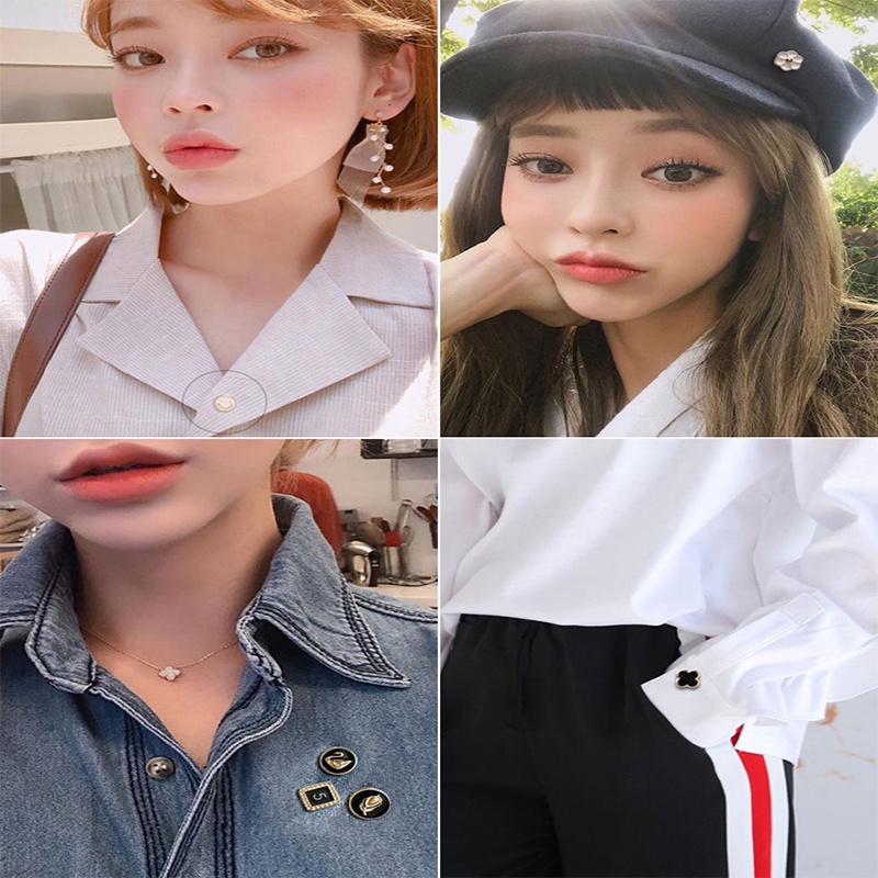 Set nút cài cổ áo đính ngọc trai nhân tạo nhỏ gọn đơn giản cho nữ