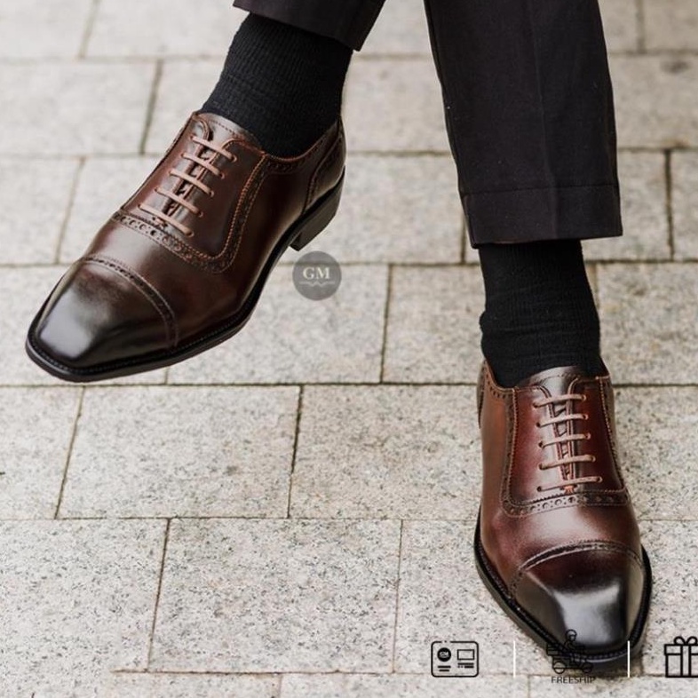 Giày tây nam cao cấp đế gỗ phíp da bò thật bảo hành 1 năm kiểu dáng oxford - Mã T69