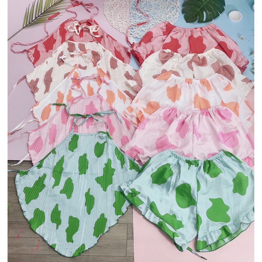 bộ mặc nhà lụa, Bộ yếm sexy, yếm dập ly cột nơ lưng mẫu bò sữa chất lụa latin , yếm ngủ xinh | BigBuy360 - bigbuy360.vn