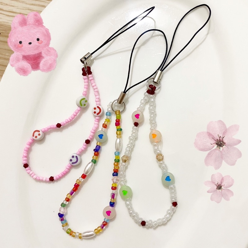Móc khoá, dây đeo điện thoại (strap) chuỗi hạt màu kẹo (chọn mẫu)