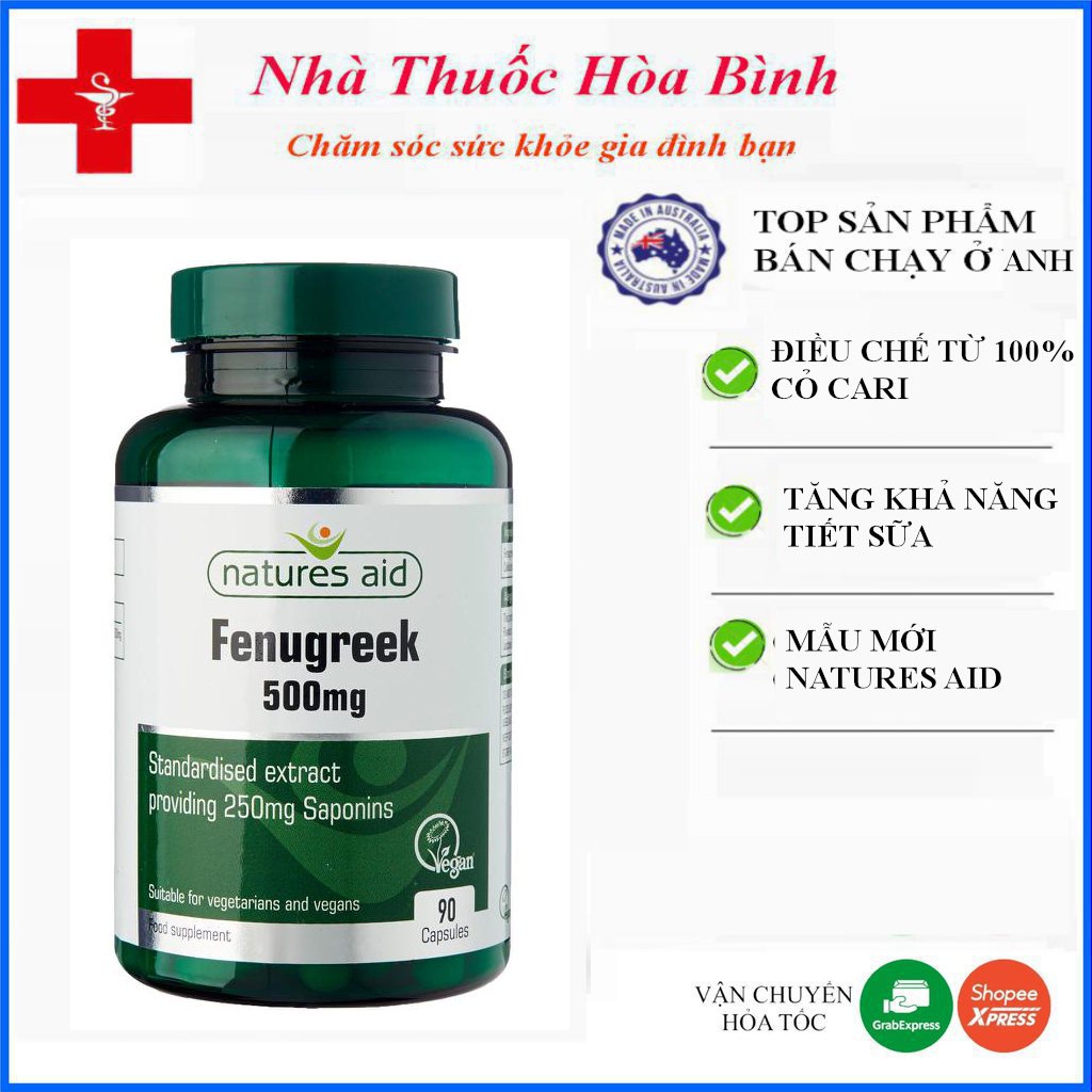 Viên Uống Lợi Sữa cỏ cà ri Fenugreek Natures Aid 500mg 90 viên của Anh -Date Mới