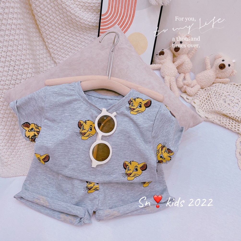 Bộ cộc tay bé trai, bé gái, bộ chất Cotton tàu hổ xanh xám thoáng mát cực đẹp cho bé