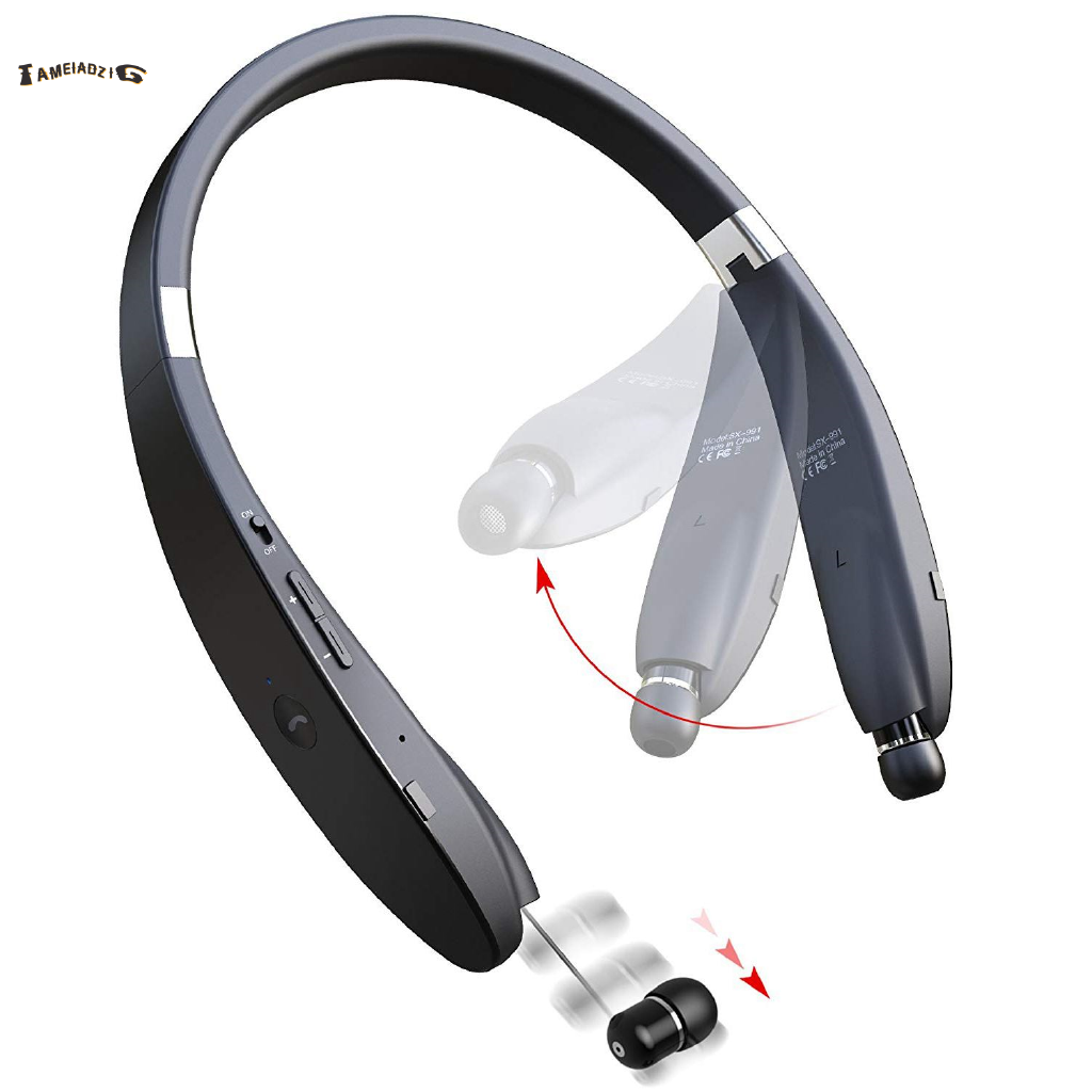 ☆Bluetooth Headphones Wireless Neckband Headset - Sweatproof Foldable Earphones with Mic, Retractable Earbud and 16 Hours Play Time for iPhone Android Cellphone Tablets TV