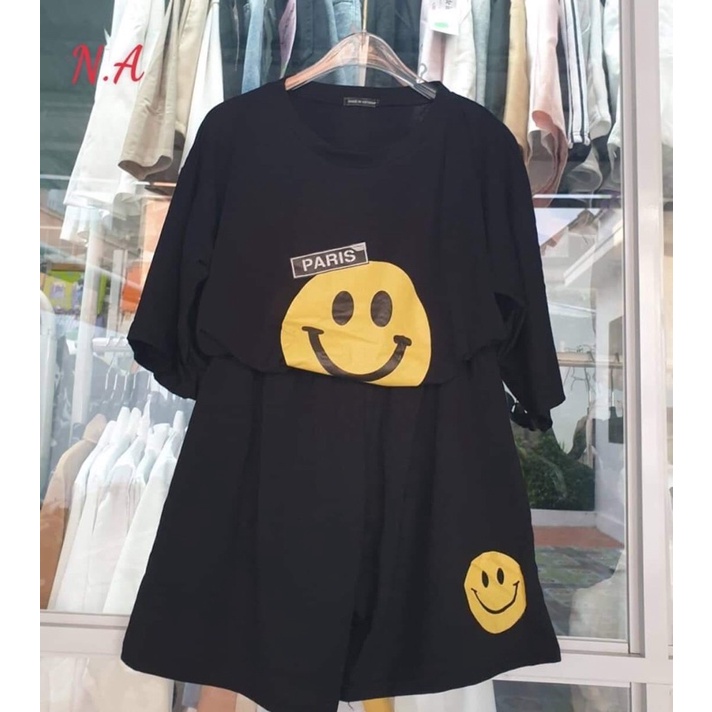 Set ngủ nữ Mặt cười Drew Pari Bộ quần short đùi áo form rộng tay lỡ, sooc phông mặc ở nhà Ulzzang Phong cách thể thao