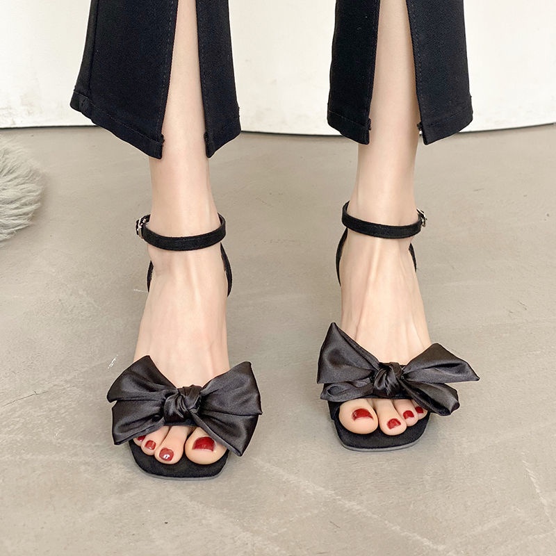 Jiashucheng Giày Sandal Cao Gót Đính Nơ Phong Cách Pháp Thời Trang Mùa Hè