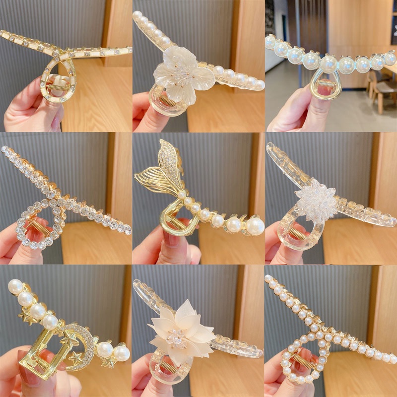 Kẹp tóc kim loại đính ngọc trai nhân tạo phong cách Hàn Quốc nhiều kiểu tùy chọn