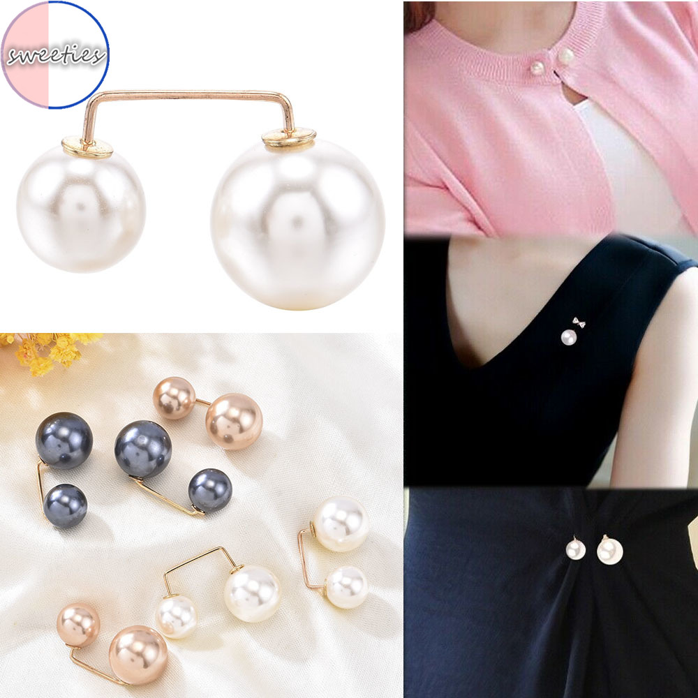 【sweet】woman fashion retro Double Pearl Anti-glare Brooch Sweater Fixed Buckle Charm Gift