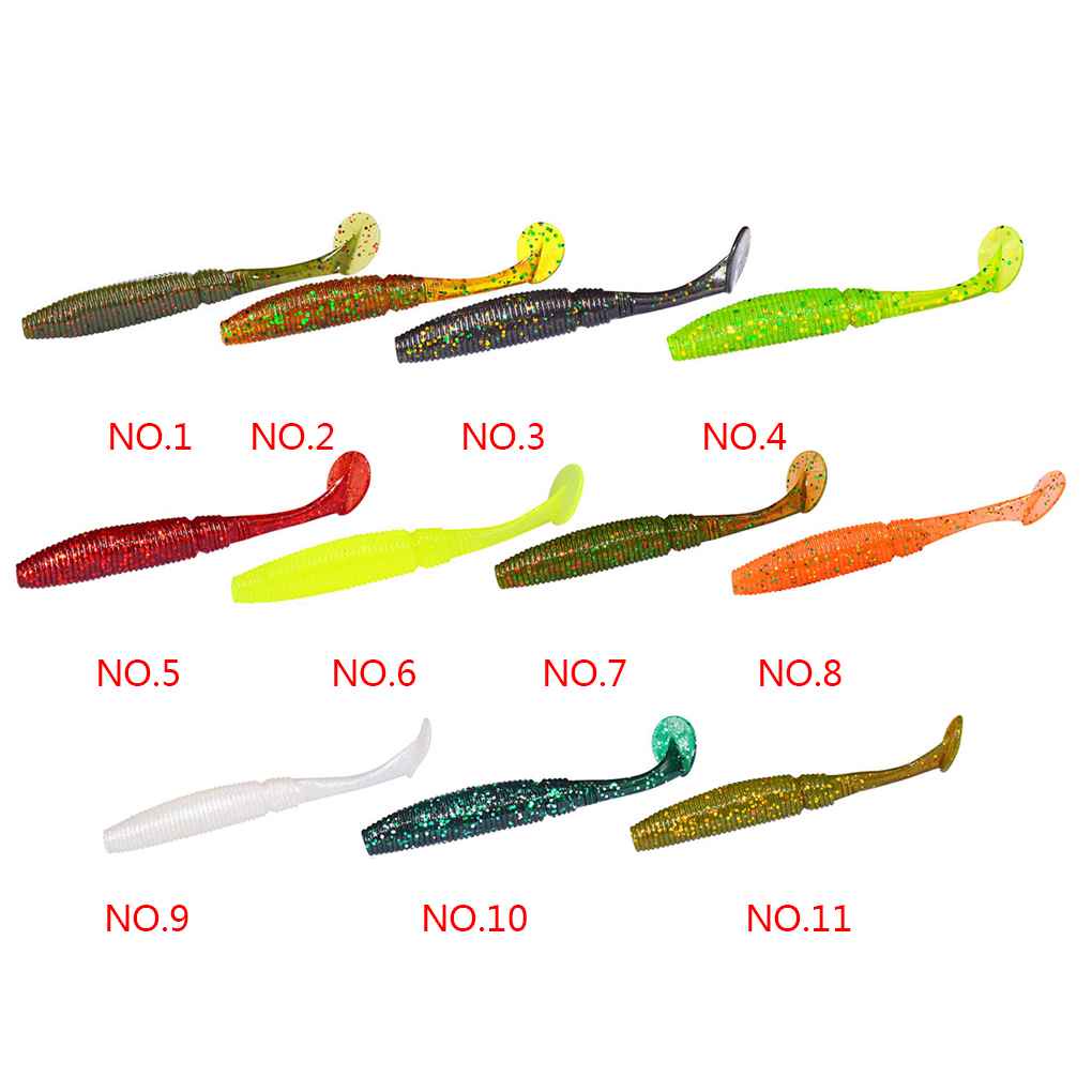 A FISH LURE 6PCS T Tail Soft Worm 75mm Paddle Tail Wobbler Fishing Lure for Bass Fishing Bait Grub Fake Swimbait
