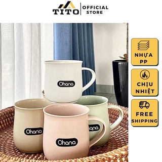 Cốc uống nước Ohana chịu nhiệt, Tách uống trà caffe nhựa PP chịu nhiệt có tay cầm kiểu dáng sang trọng