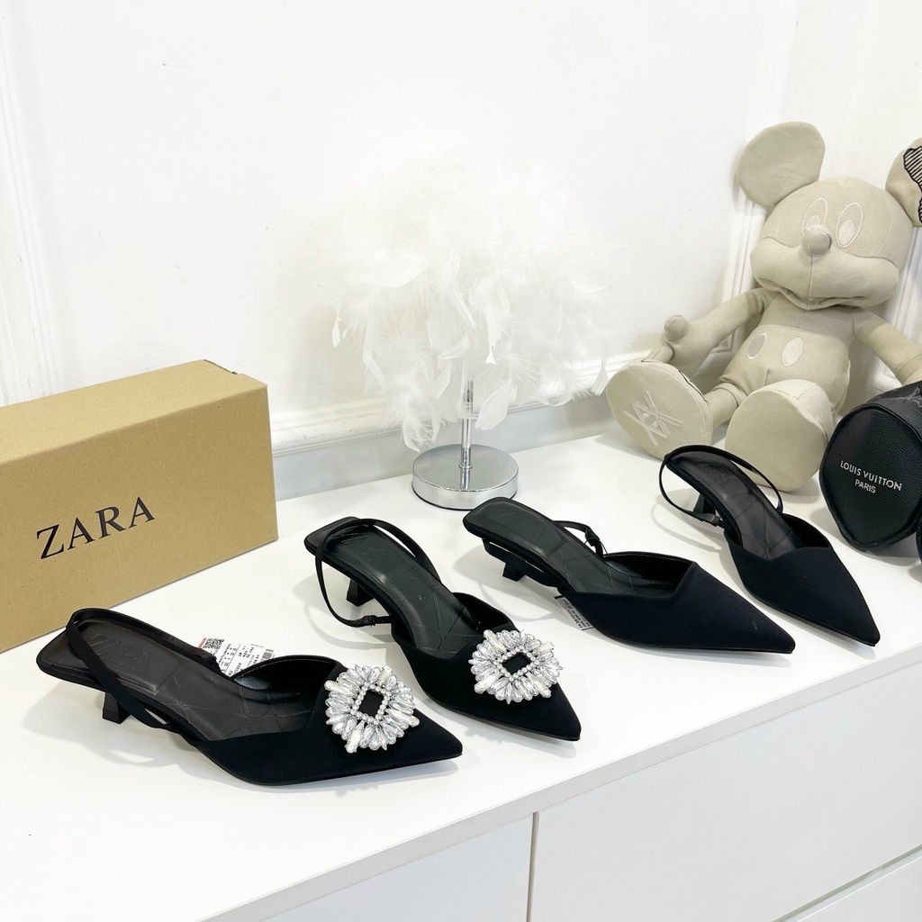 Sandal gót nhú mặt đá tiểu thư cao 3p
