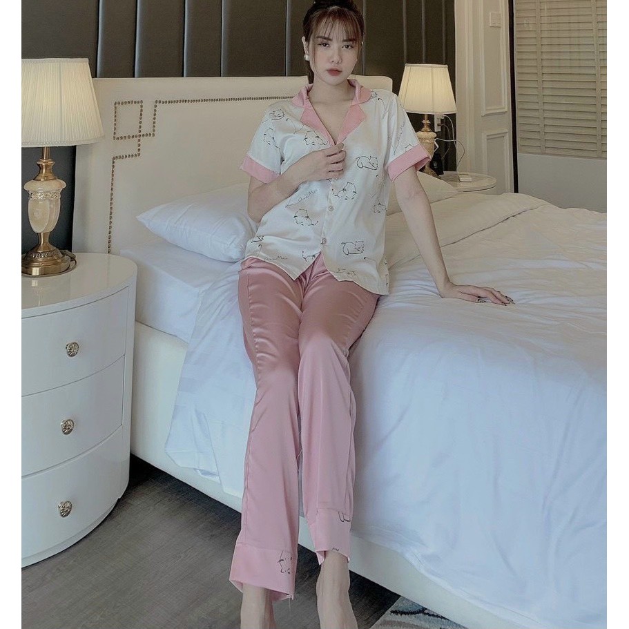 MẪU MỚI ☘Đồ Bộ Pijama - Bộ Lụa Tay Ngắn Họa Tiết Thiết Kế Sang Chảnh Chất Liệu Satin