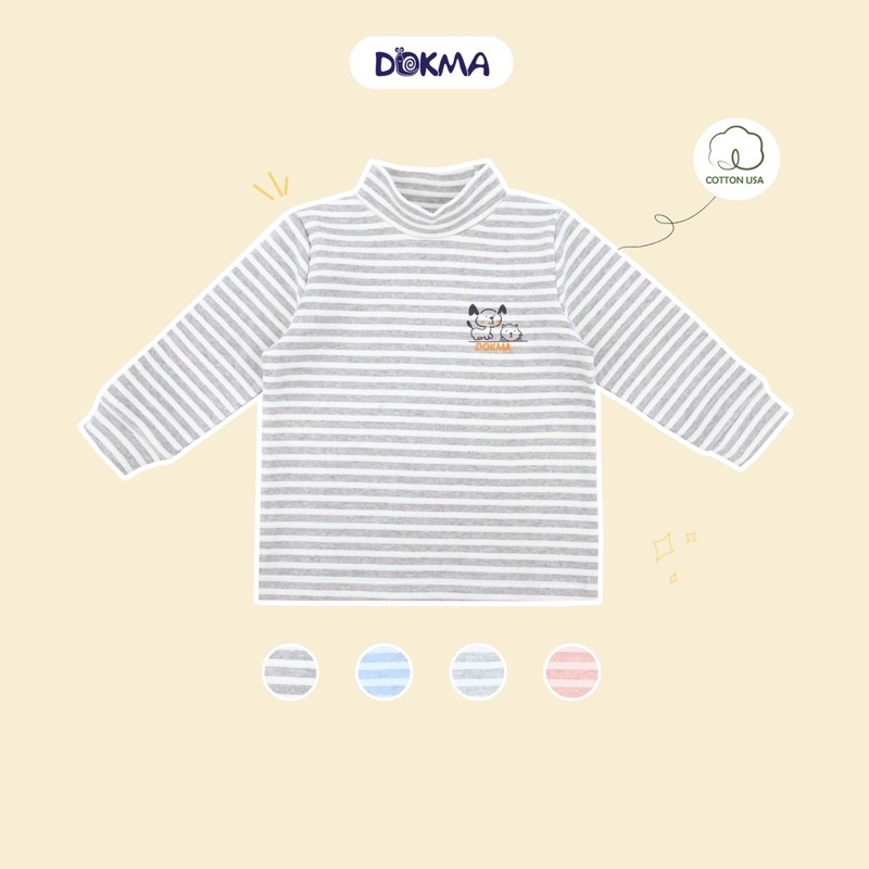 Áo Dokma cổ 3 phân dài tay phối kẻ vải cotton dày vừa