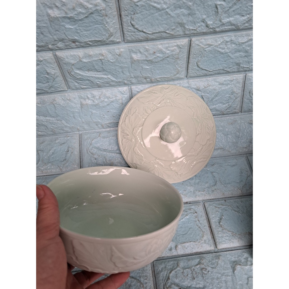 Thố sứ Donghwa màu xanh cẩn hoa sen Vinamilk