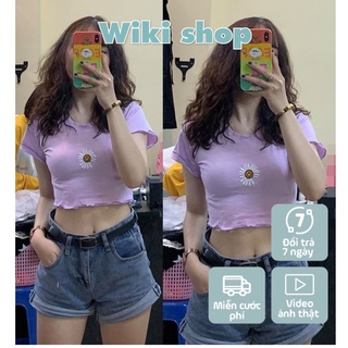 Áo croptop cộc tay HOA CÚC MẶT CƯỜI sẵn 4 màu chất thun giá siêu rẻ A0099