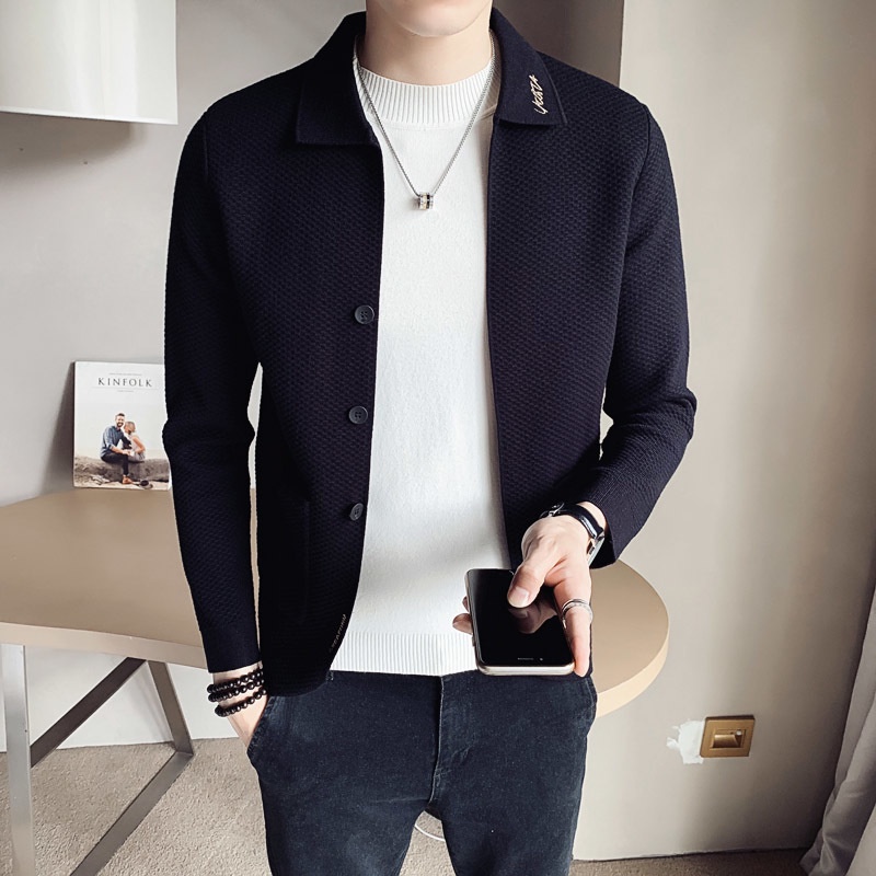 Áo khoác cardigan dệt kim dáng rộng phong cách Hàn Quốc thời trang xuân thu cho nam