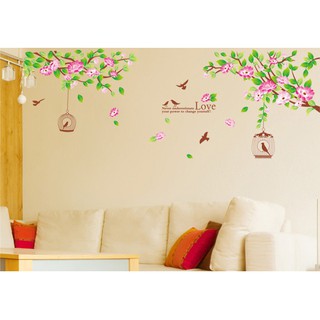 Decal dán tường Hoa đào và lồng chim