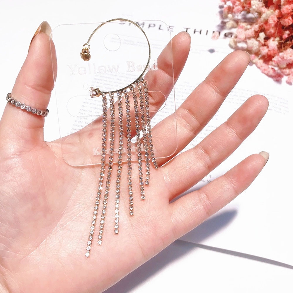 Hoa tai thiết kế sợi dây thả đính kim cương cho nữ