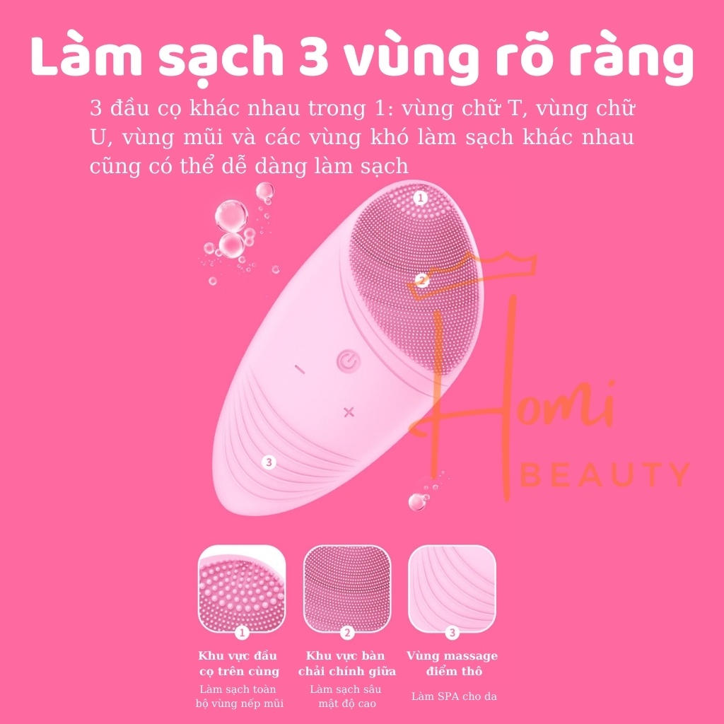 Máy Rửa Mặt HOMIKA Chống Thấm Nước Cầm Tay Mini Chính Hãng Giá Rẻ Silicon Cao Cấp Kết Hợp Massage Mặt