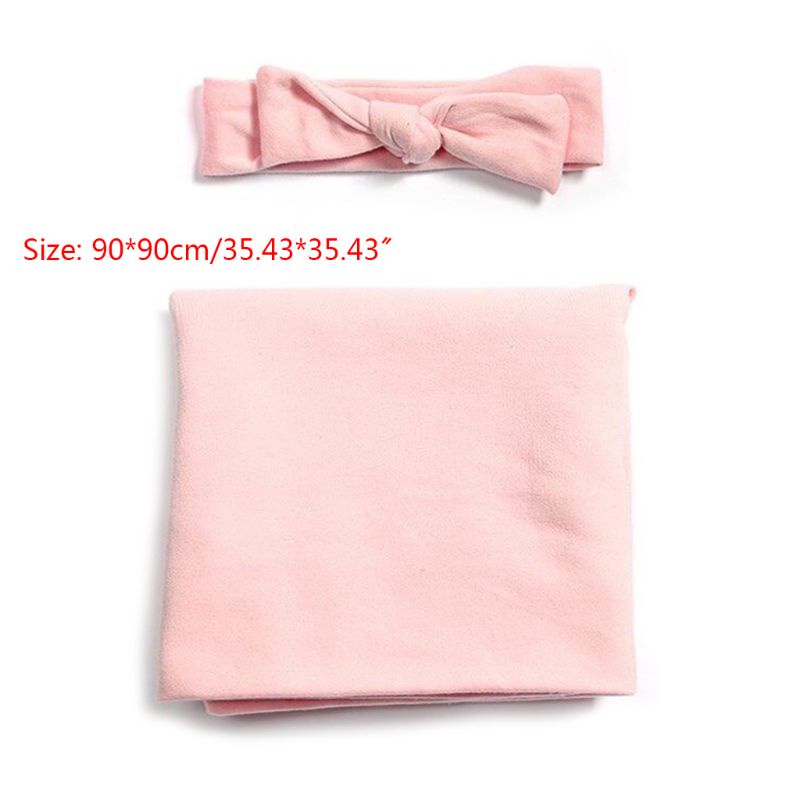 Bộ Chăn Quấn Và Băng Đô 2 Món Màu Trơn Đơn Giản Cho Bé Sơ Sinh