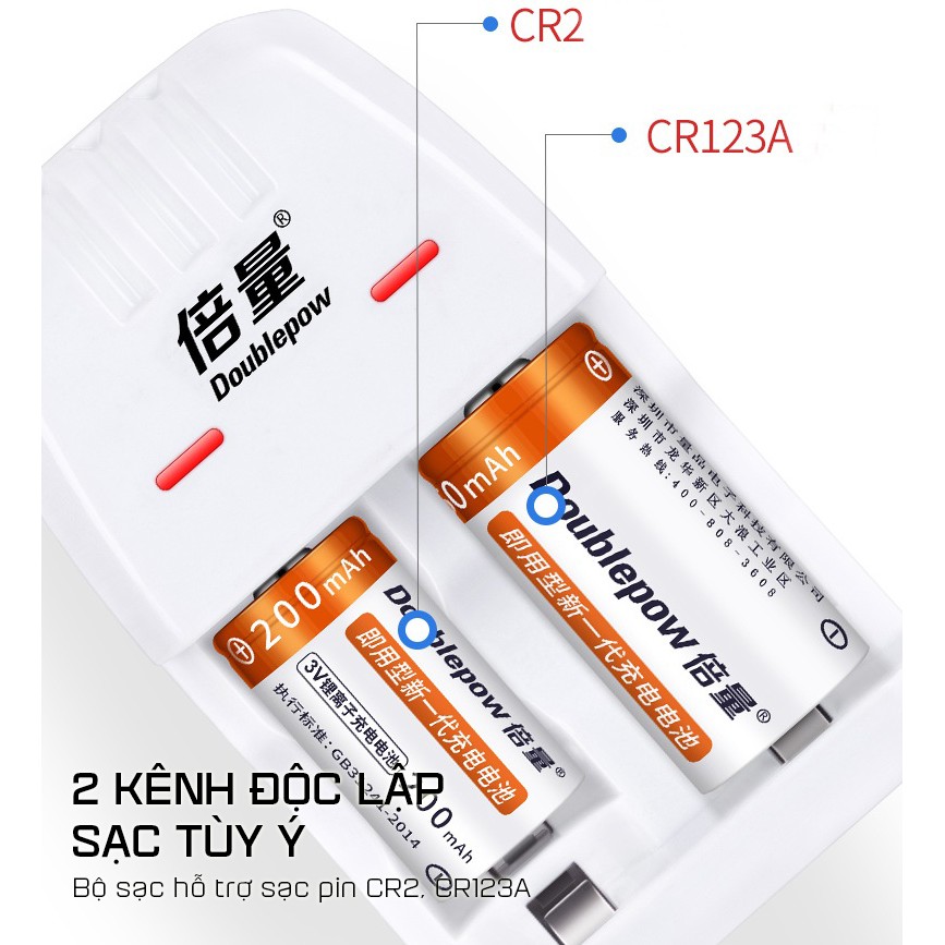 Bộ Sạc Pin Doublepow DP-K06 Kèm 02 Pin CR2 200mAh Cao Cấp