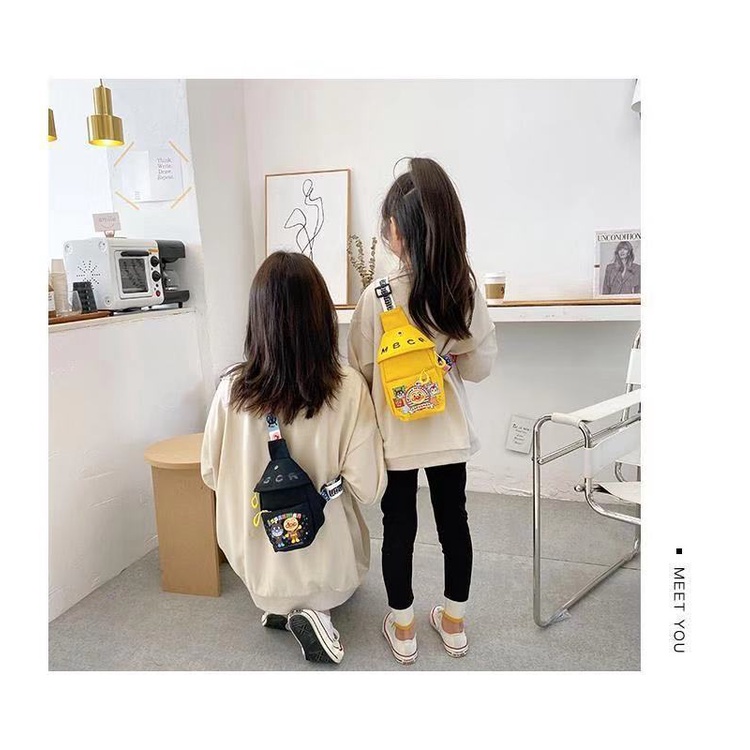 Túi Vải Canvas Đeo Chéo Họa Tiết Hoạt Hình Thời Trang Cho Bé Phong Cách Hàn Quốc