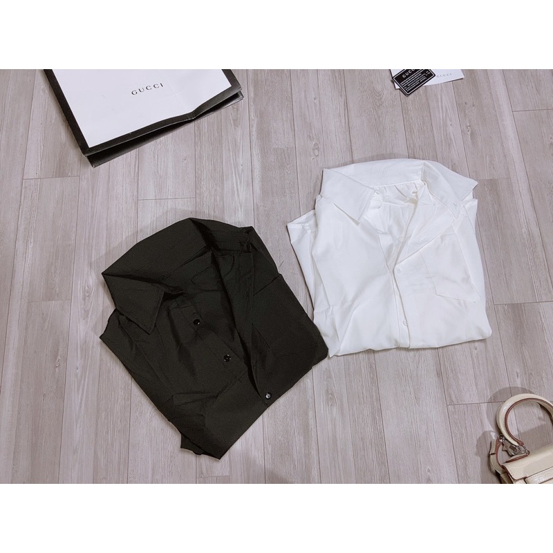 Sơ mi lụa đen dáng rộng Sơ mi trắng đen dáng thụng chất lụa