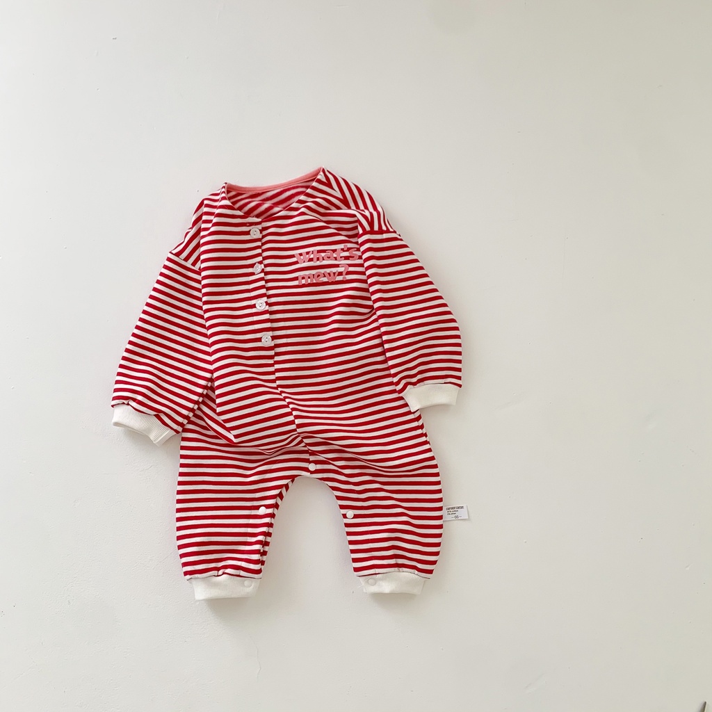 Bộ áo liền quần tay dài kẻ sọc in chữ thời trang mùa thu cho bé sơ sinh