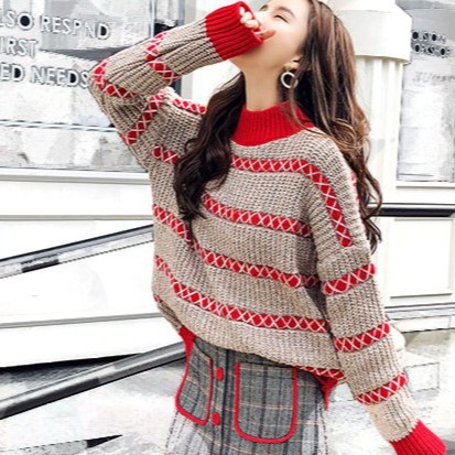 Áo Len Viền Dấu Nhân Kẻ Sọc Ngang Cổ 3 Phân SAVVY Sweater Thời Trang Nữ Thu Đông Mịn Đẹp