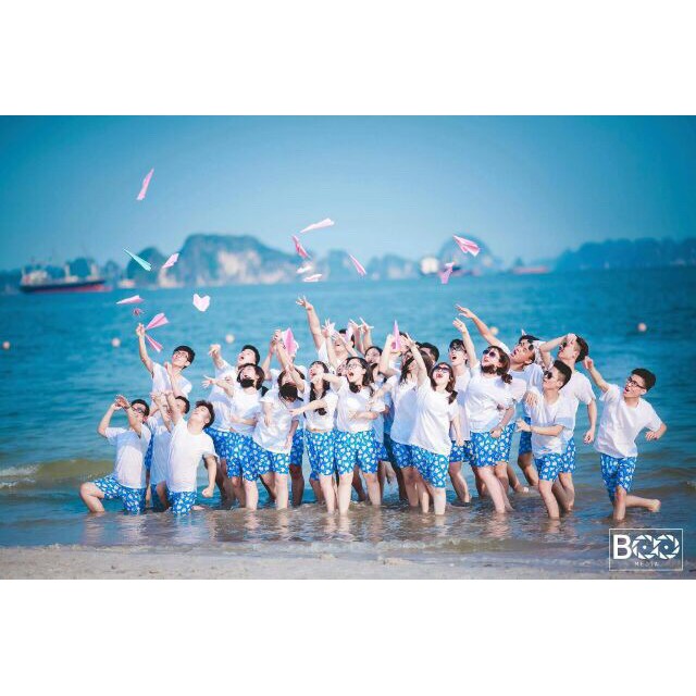 Bộ kỷ yếu áo phông trắng quần cừu xanh, cừu đỏ, hướng dương, dứa dưa, thập cẩm, dưa đỏ, lá cọ