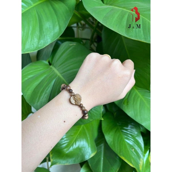 Vòng Tay Thời Trang, Chuỗi Trầm Hương Tốc Tự Nhiên Mix Charm Trái Tim Đức Mẹ